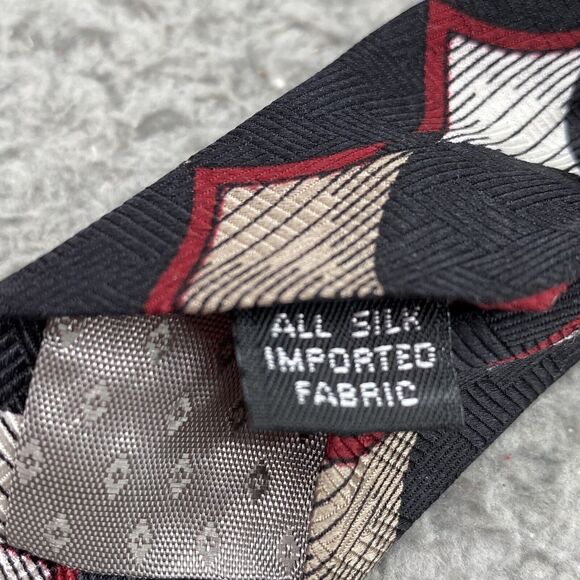 Vintage Givenchy Monsieur Tie 100% Silk Mens Black Red Geometric Italian Fabric - Picture 6 of 11